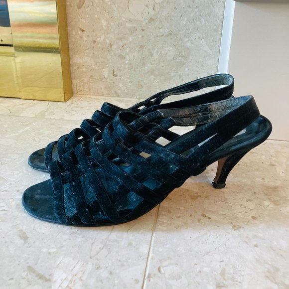 Vintage Bally Black Suede Strappy Heels - Picture 1 of 3
